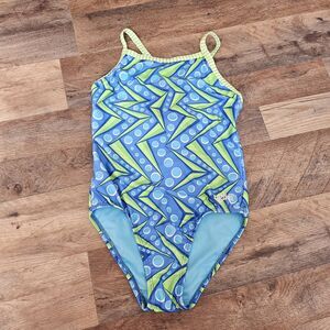 Uglies Dolfin One-Piece Swim Suit Girls Size 12 Green & Blue